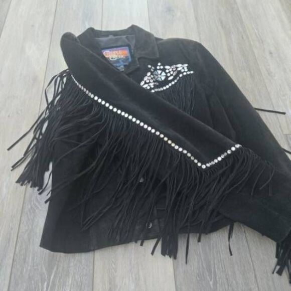 Cripple Creek vintage cowgirl jacket black with studs and tassels large htf - Picture 6 of 15